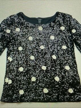 J. Crew Black Long-Sleeve Sequin Polka Dot Top